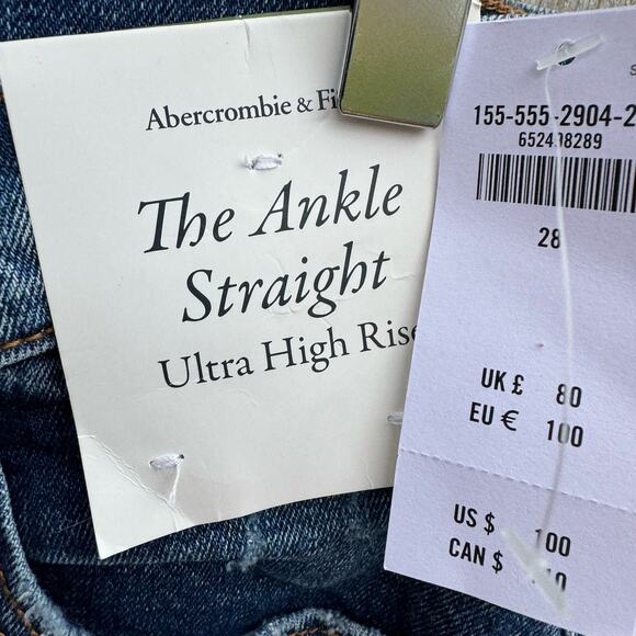Abercrombie & Fitch Jeans The Ankle Straight Ultra High Rise Size 28/6 Blue NWT - Picture 9 of 9